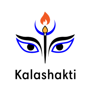 Kalashakti togo with the contours of two eyes, a upward facing crescent moon in the centre of the forehead, and a lit match in the centre