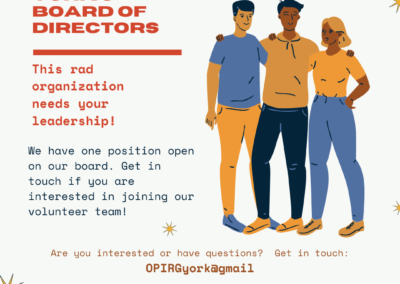 We have one position open on our board. Get in touch if you are interested in joining our volunteer team!