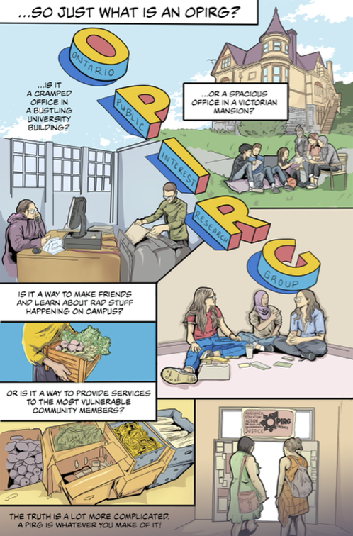 page one of OPIRG comic